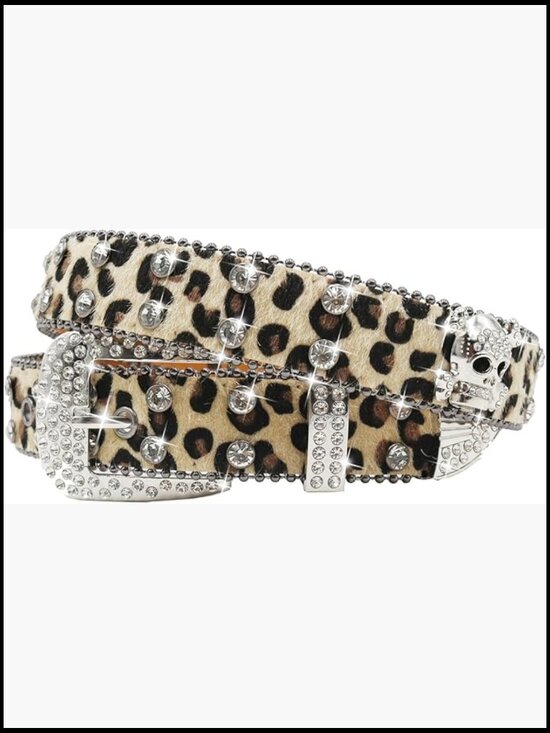Rhinestone Skull Leopard Belt with Studded Skulls and Metal Buckle main image 5